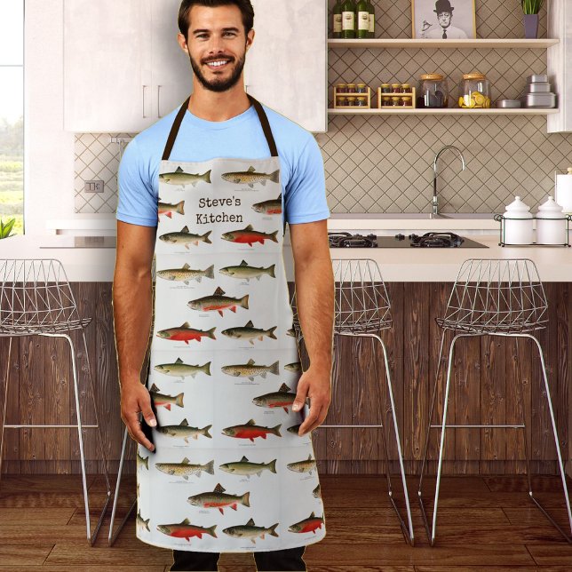 Trout Pattern Personalised Name Long Kitchen Apron (Creator Uploaded)