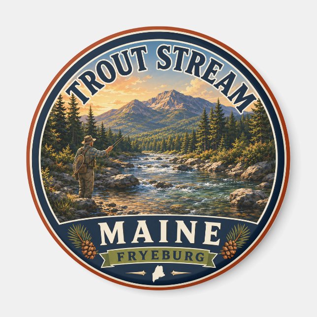 Trout Stream Fryeburg Maine Round Magnet (Front)