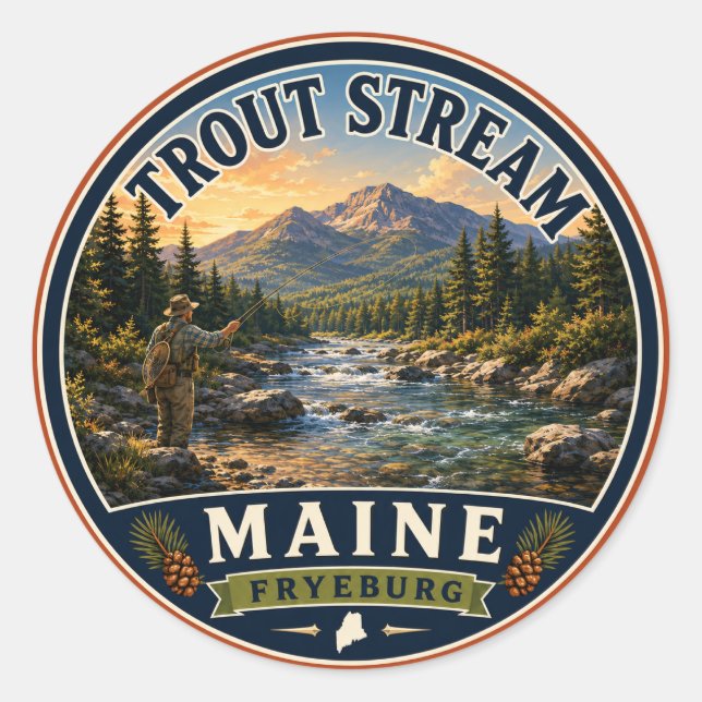 Trout Stream Fryeburg Maine Round Sticker (Front)
