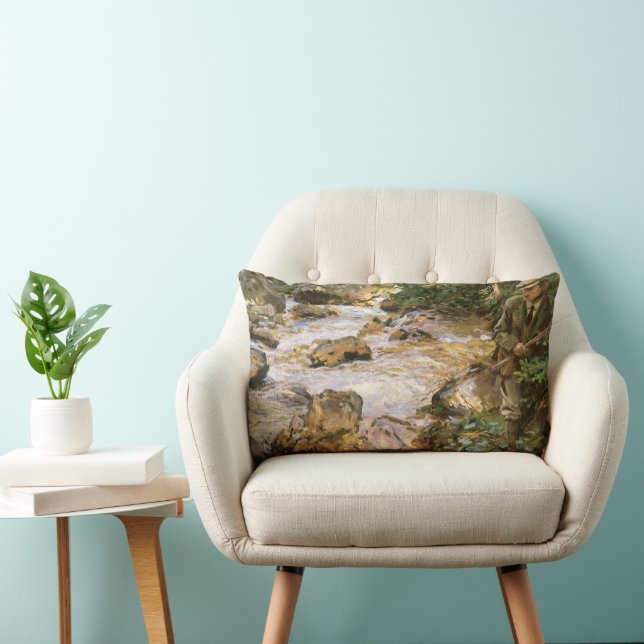 Trout Stream in the Tyrol by John Singer Sargent Lumbar Cushion (Chair)