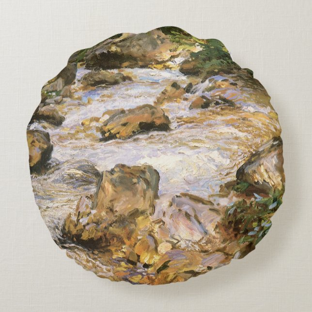 Trout Stream in the Tyrol by John Singer Sargent Round Cushion (Back)