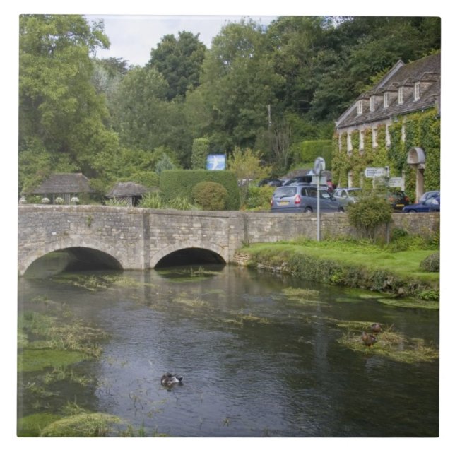Trout stream in the village of Bibury, Ceramic Tile (Front)