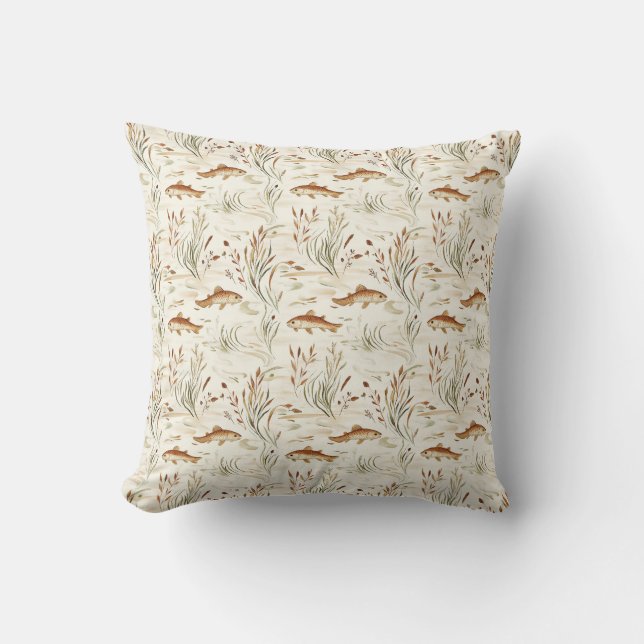 Troutabout Throw Pillow (Front)