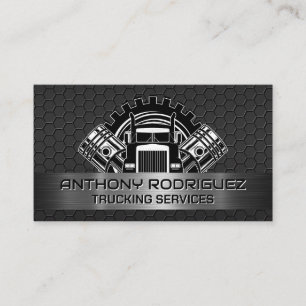Truck and Pistons   Steel Industrial Business Card