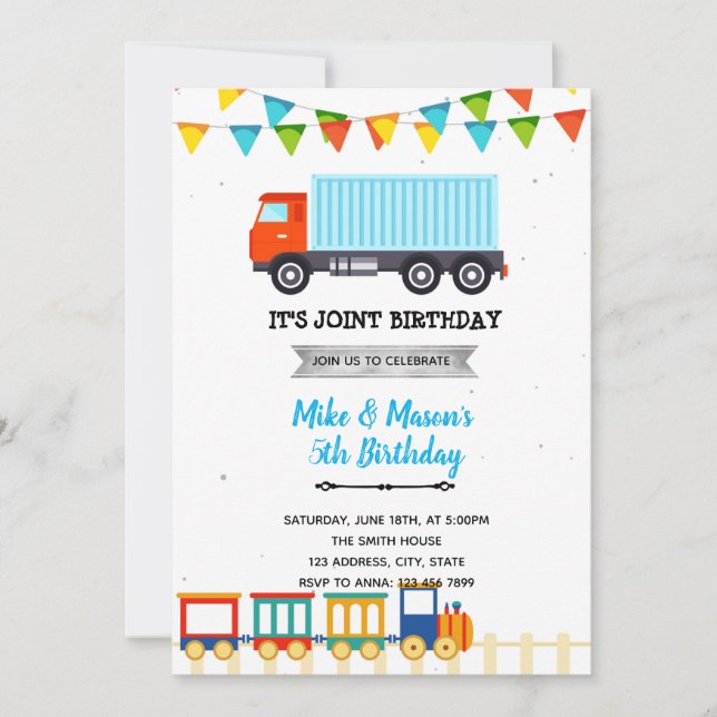Truck and train joint party invitation (Front)
