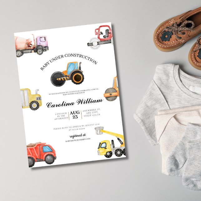 Truck baby under construction baby shower invitation (Creator Uploaded)