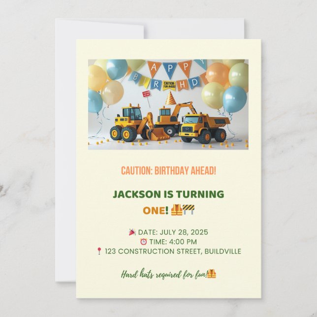 Truck Birthday Invitation – Editable (Front)