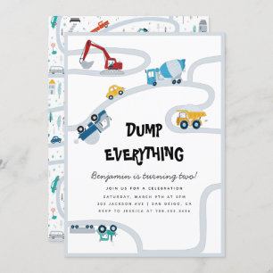 Truck Boy Second Birthday Party Dump Everything  Invitation