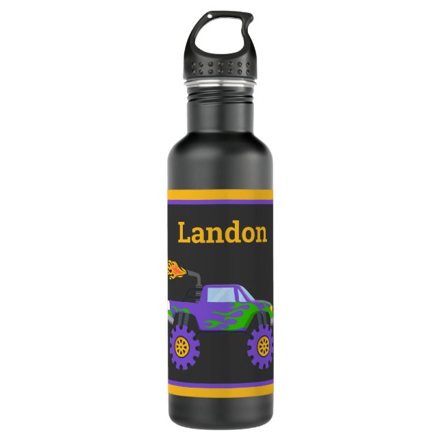 Truck Budget Personalised Name Kids 710 Ml Water Bottle (Front)