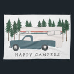 Truck Camping RVing Motorhome BLUE Trees Whimsical Tea Towel<br><div class="desc">HAPPY CAMPERS! I'd rather be RVing!! What about you? Check out this sweet red truck camper towel and check my shop for more matching items like tshirts, magnets, keychains, pillows, stickers and more. And of course more RV, campervan, motorhome and camping stuff too. Customise this mug with a name, your...</div>