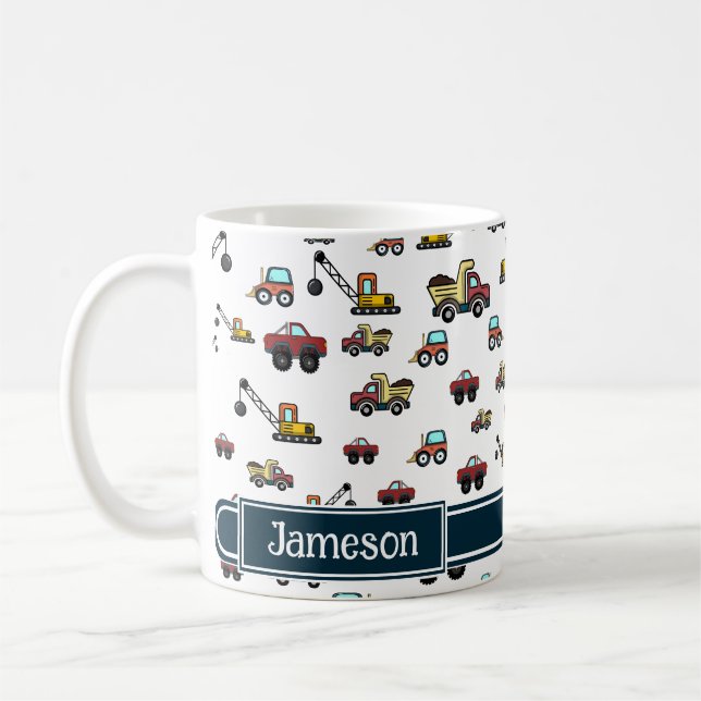Truck Car Crane Vehicle Name Personalised Coffee Mug (Left)