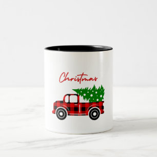 Truck Christmas, mockups Red Black Green Two-Tone Coffee Mug