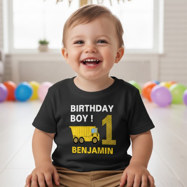 Truck Construction 1st Birthday Party Baby T-Shirt (Creator Uploaded)
