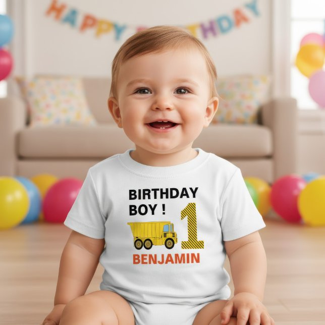 Truck Construction 1st Birthday Party Baby T-Shirt (Creator Uploaded)