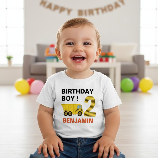 Truck Construction 2nd Birthday Party Baby T-Shirt (Creator Uploaded)