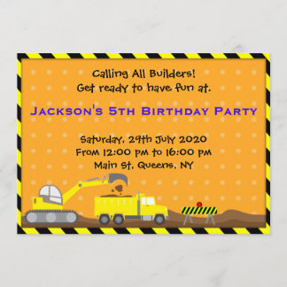 Truck Construction Birthday Invitation
