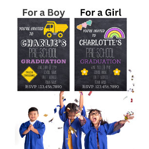 Truck Crossing Chalkboard Preschool Graduation  Invitation