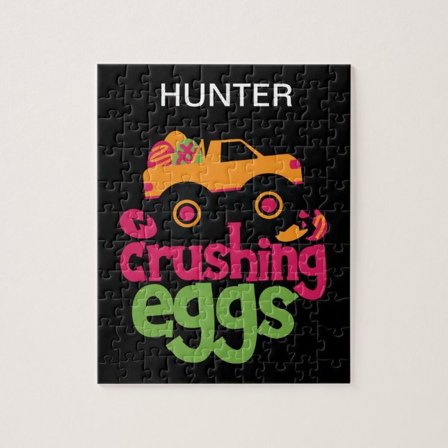 "TRUCK CRUSHING EGGS" PUZZLE PERSONALIZED. (Vertical)
