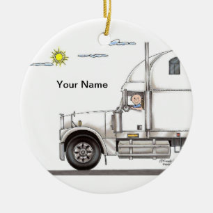 Truck Driver, 18 Wheeler - Male Ceramic Tree Decoration
