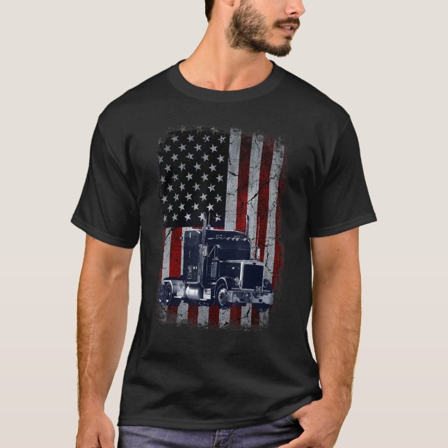Truck Driver American Flag Trucker Big Rig Semi Tr T-Shirt (Front)