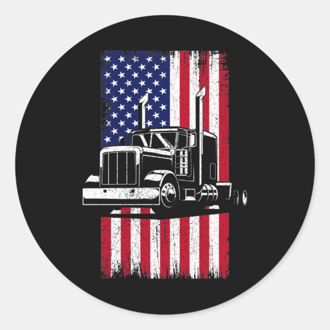 Truck Driver American Flag Trucker Classic Round Sticker (Front)