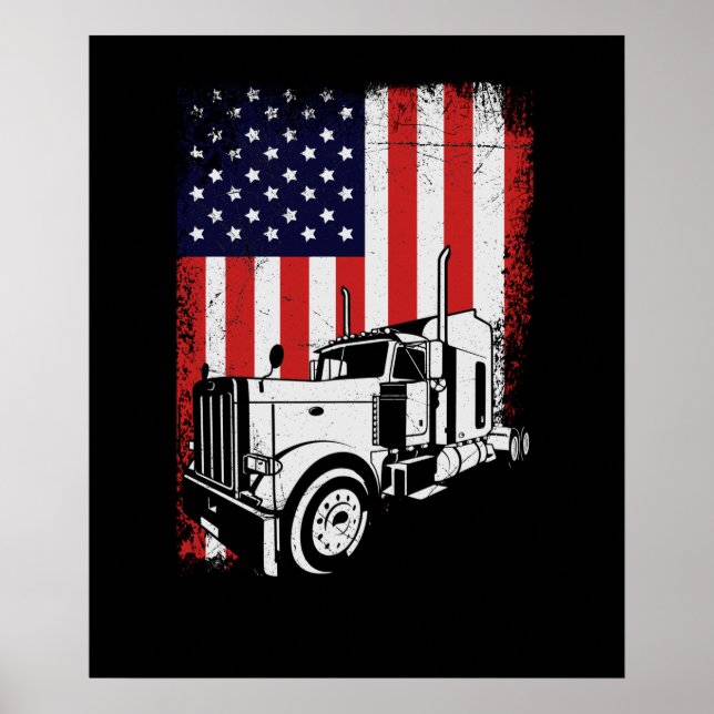 Truck Driver American Flag Trucker Gift Poster (Front)