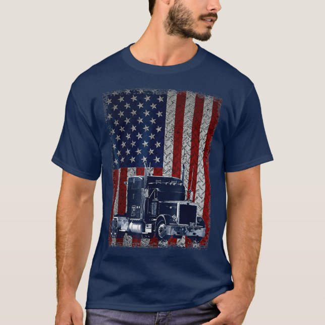 Truck Driver American Flag Trucker Gift T-Shirt (Front)