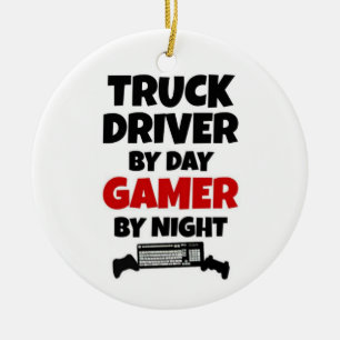 Truck Driver by Day Gamer by Night Ceramic Tree Decoration
