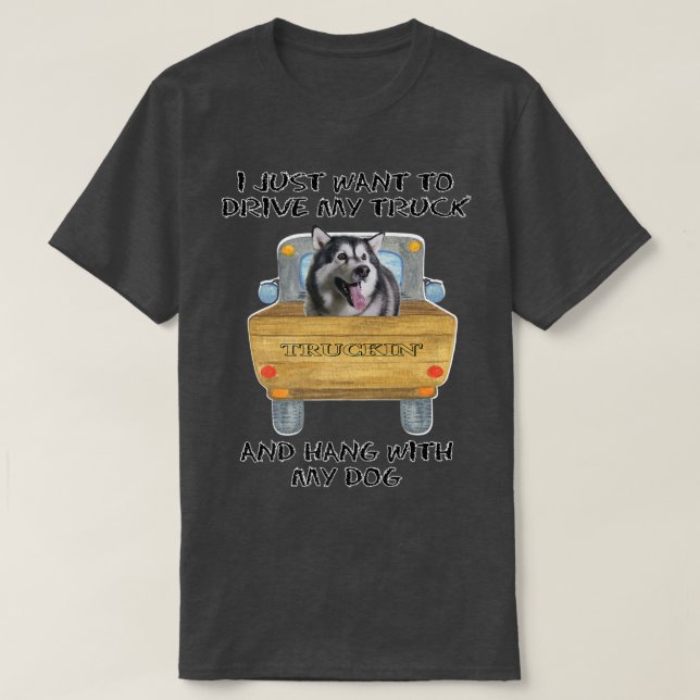 Truck Driving Dog Alaskan Malamute  T-Shirt (Design Front)