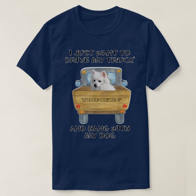 Truck Driving Dog American Eskimo Dog  T-Shirt (Design Front)