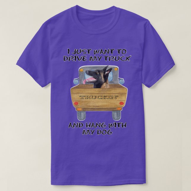 Truck Driving Dog Belgian Sheepdog  T-Shirt (Design Front)