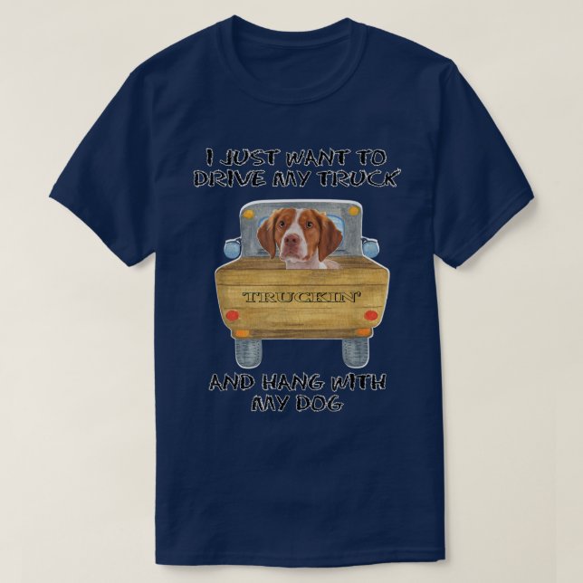 Truck Driving Dog Brittany  T-Shirt (Design Front)