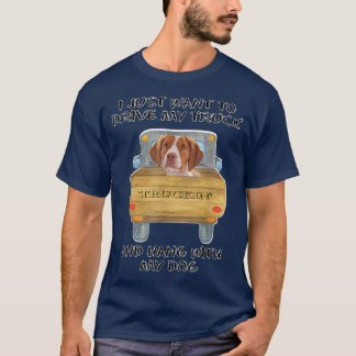 Truck Driving Dog Brittany  T-Shirt