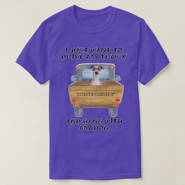 Truck Driving Dog Greyhound w Glasses  T-Shirt (Design Front)