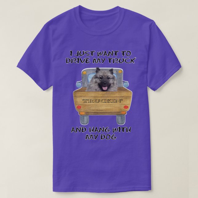 Truck Driving Dog Keeshonden  T-Shirt (Design Front)