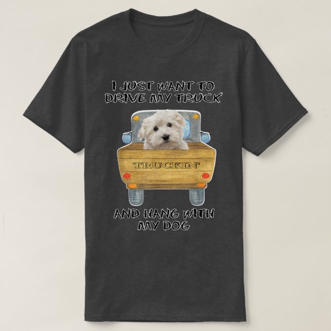 Truck Driving Dog Maltese 2805 T-Shirt (Design Front)