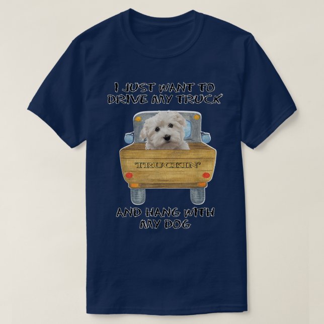 Truck Driving Dog Maltese  T-Shirt (Design Front)