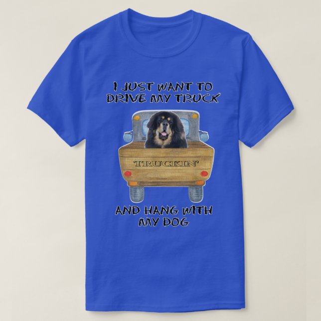 Truck Driving Dog Tibetan Mastiff  T-Shirt (Design Front)