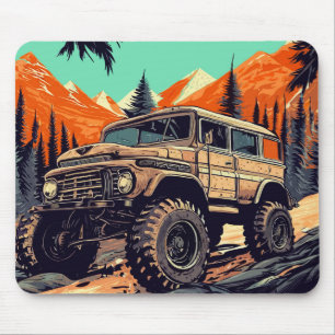 Truck driving in the forest vintage style mouse pad