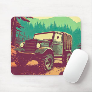 Truck driving in the forest vintage style mouse pad