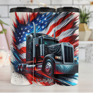 Truck Emerging from American Flag Thermal Tumbler