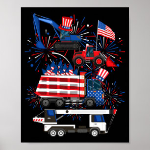 Truck Excavator Crane Construction 4th Of July Poster