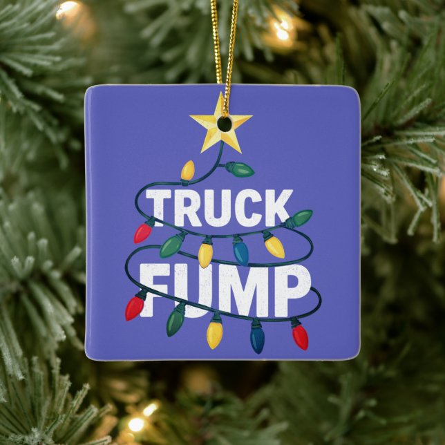 Truck Fump Minimal Art Xmas Lights And Star Ceramic Ornament (Tree)
