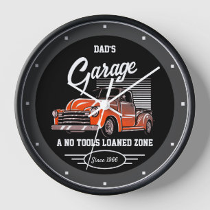 Truck Garage Dad's Any Name Chevy Black   Clock