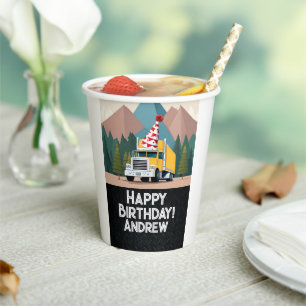 Truck Happy Birthday Eighteen Wheeler Party Paper Cups
