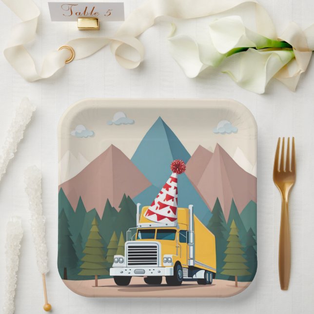 Truck Happy Birthday Party Funny Transport Paper Plate (Wedding)