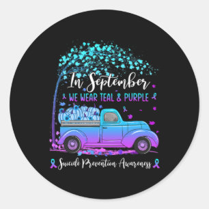 Truck In September We Wear Teal And Purple Suicide Classic Round Sticker