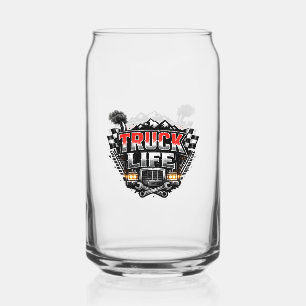 Truck Life Grunge Distressed Chrome Red Trucker Li Can Glass