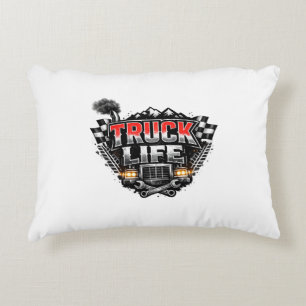 Truck Life Grunge Distressed Chrome Red Trucker Li Decorative Cushion
