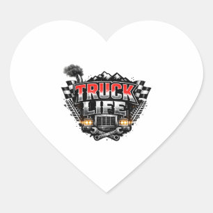 Truck Life Grunge Distressed Chrome Red Trucker Li Heart Sticker